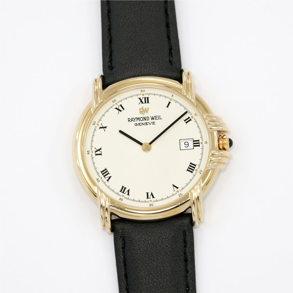Raymond Weil Vintage 9155 Cream Roman Numeral Dial 18k Gold Plated Men's 34mm