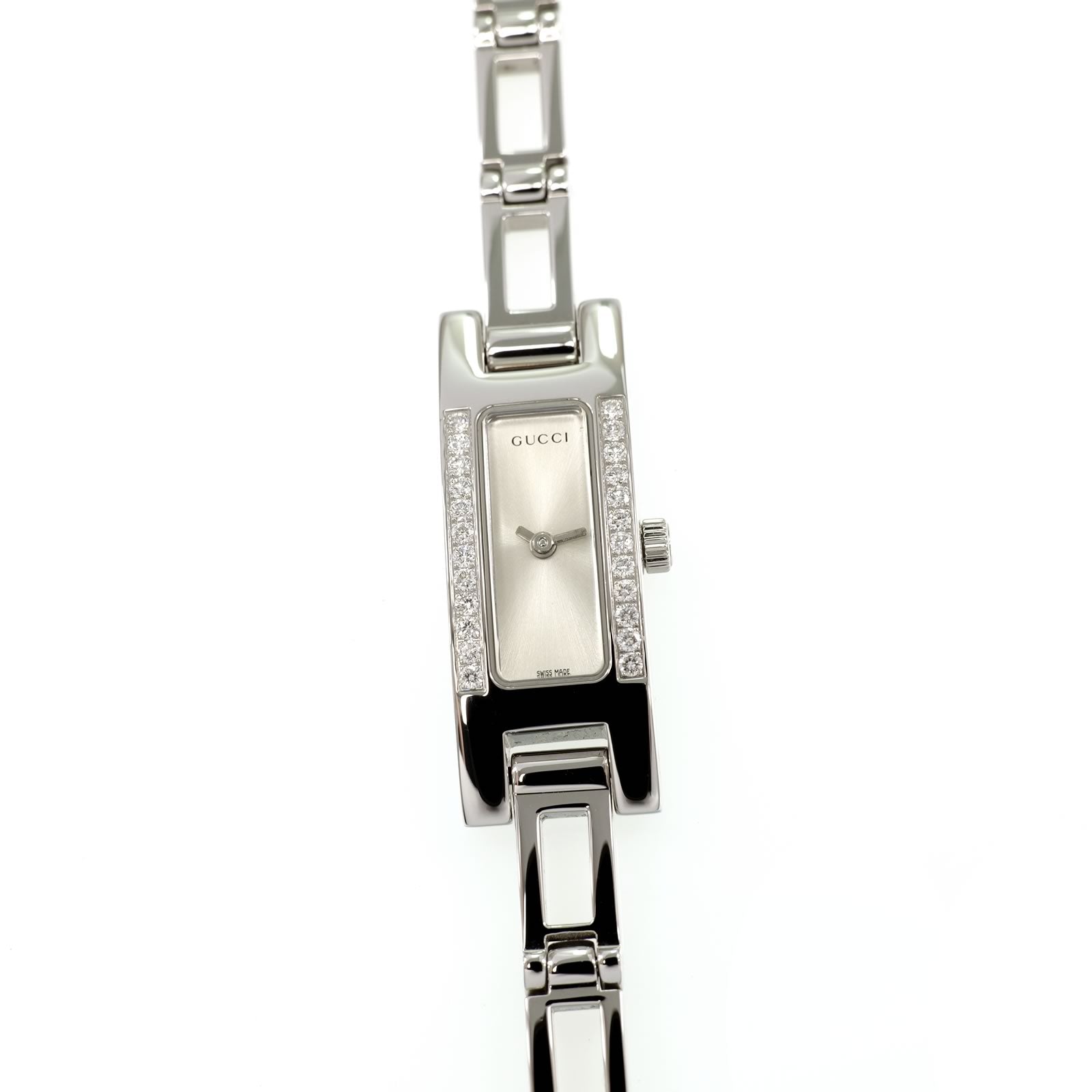 Gucci 3900L Silver Sunburst Dial with 24 Diamonds Rectangular