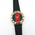 Gucci 3000L Red and Green Dial 25mm Ladies 18k Gold Plated Roman Numeral Bezel