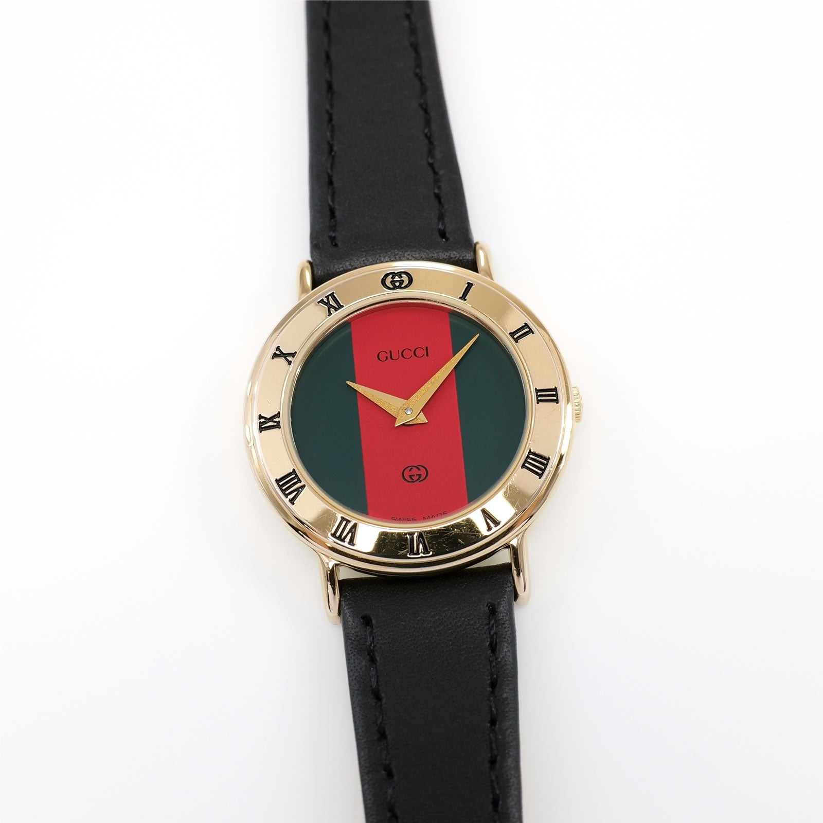 Gucci 3000L Red and Green Dial 25mm Ladies 18k Gold Plated Roman Numeral Bezel