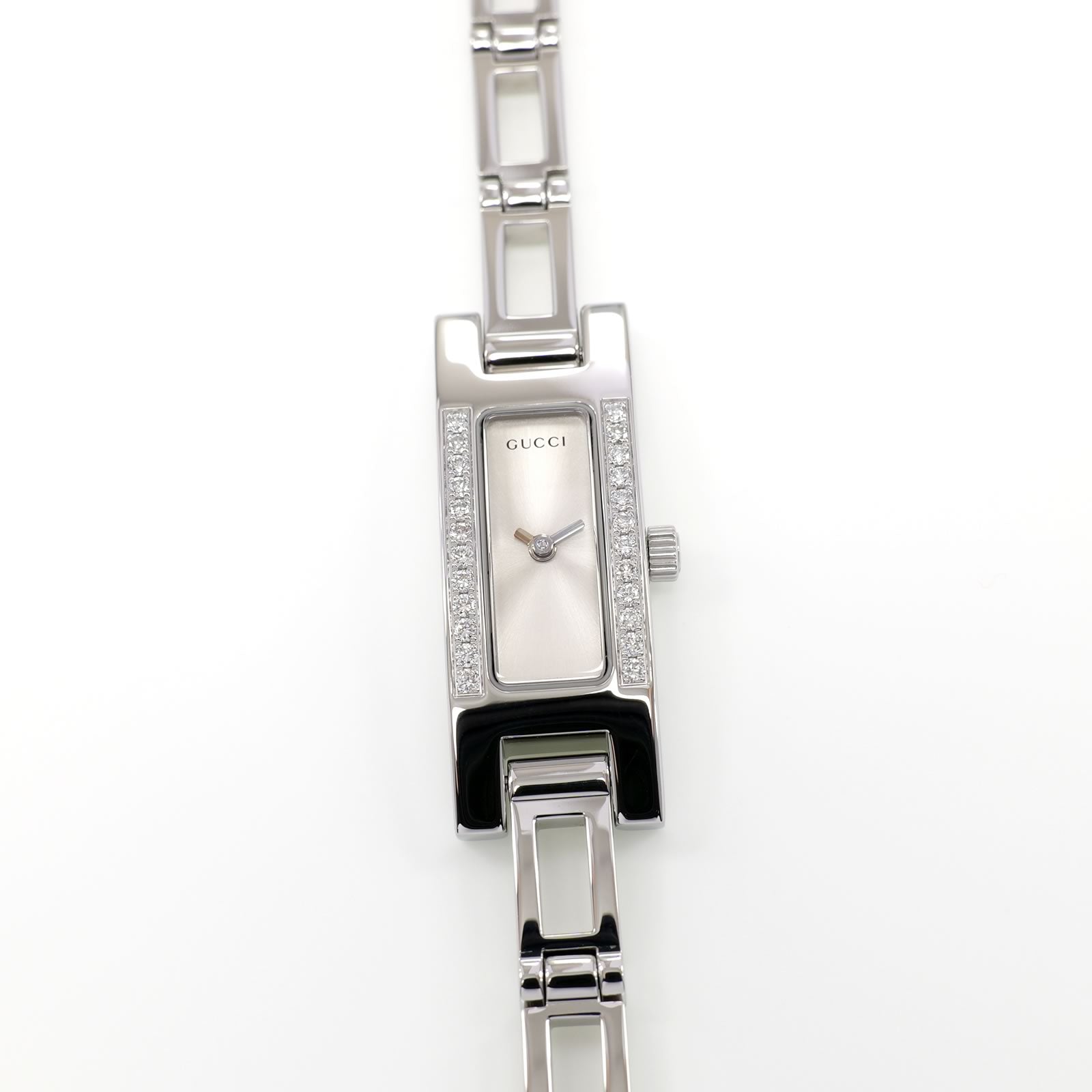 Gucci 3900L Silver Sunburst Dial Ladies 12mm with 24 Diamonds Rectangular