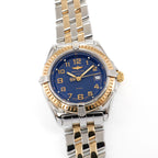Breitling Wings D67050 Blue Guilloche Dial Ladies 28mm 18k Gold Arabic Numerals