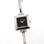 Gucci 1900L Black Dial Ladies 19mm Square Watch on 15.5cm Bangle Stainless Steel