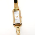 Gucci G-Line 109 Ladies 14mm White Mother of Pearl Dial 18k Gold Bangle YA109525