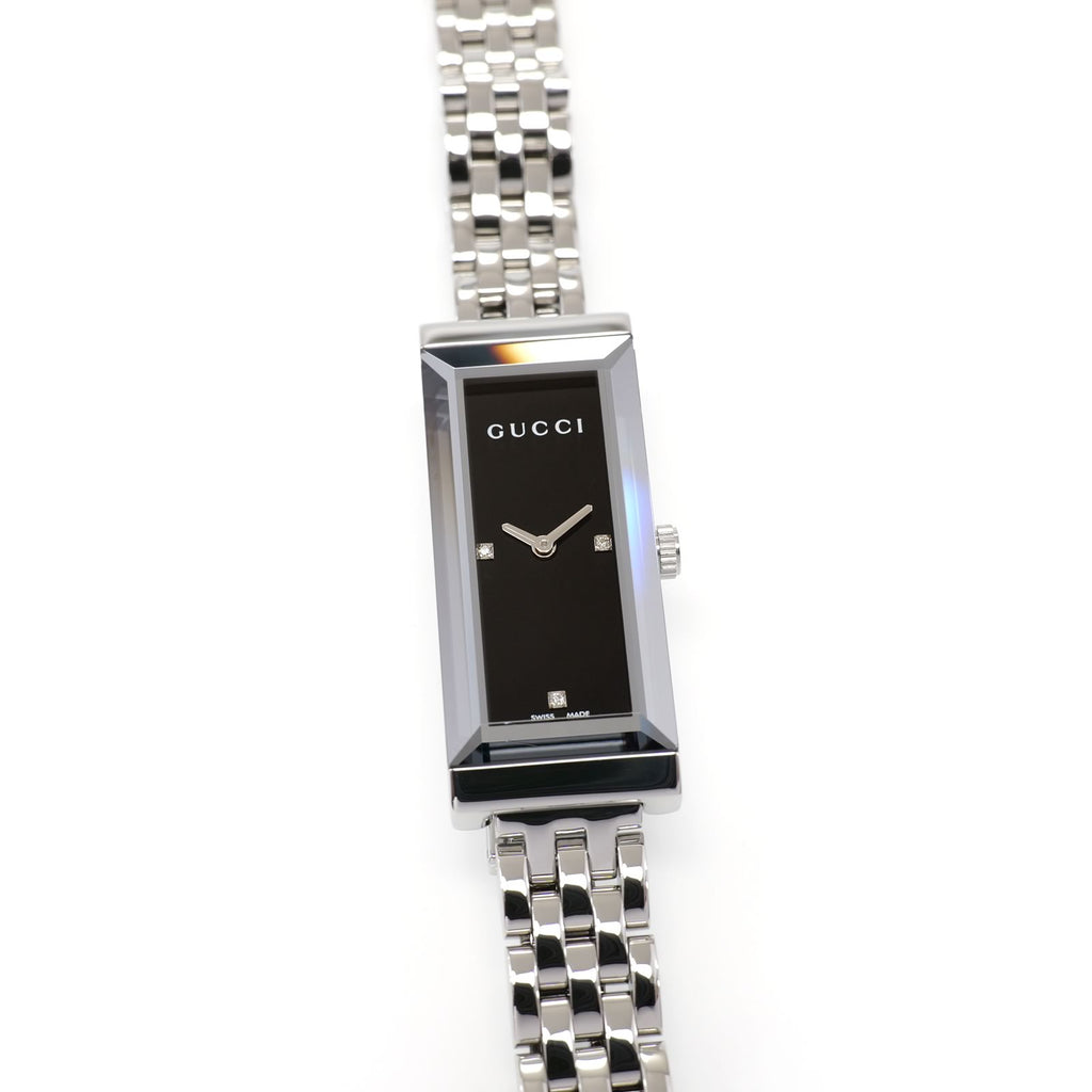 Gucci G-Frame 127.5 Ladies 14mm Black Rectangular with 3 Diamonds YA127504