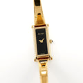 Gucci 1500L Black Dial 18k Gold Plated Bangle Ladies 12mm Rectangular 1500