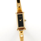 Gucci 1500L Black Dial 18k Gold Plated Bangle Ladies 12mm Rectangular 1500