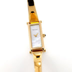 Gucci 1500L White Mother of Pearl Rectangular Dial 18k Gold Plated 16.5cm Bangle