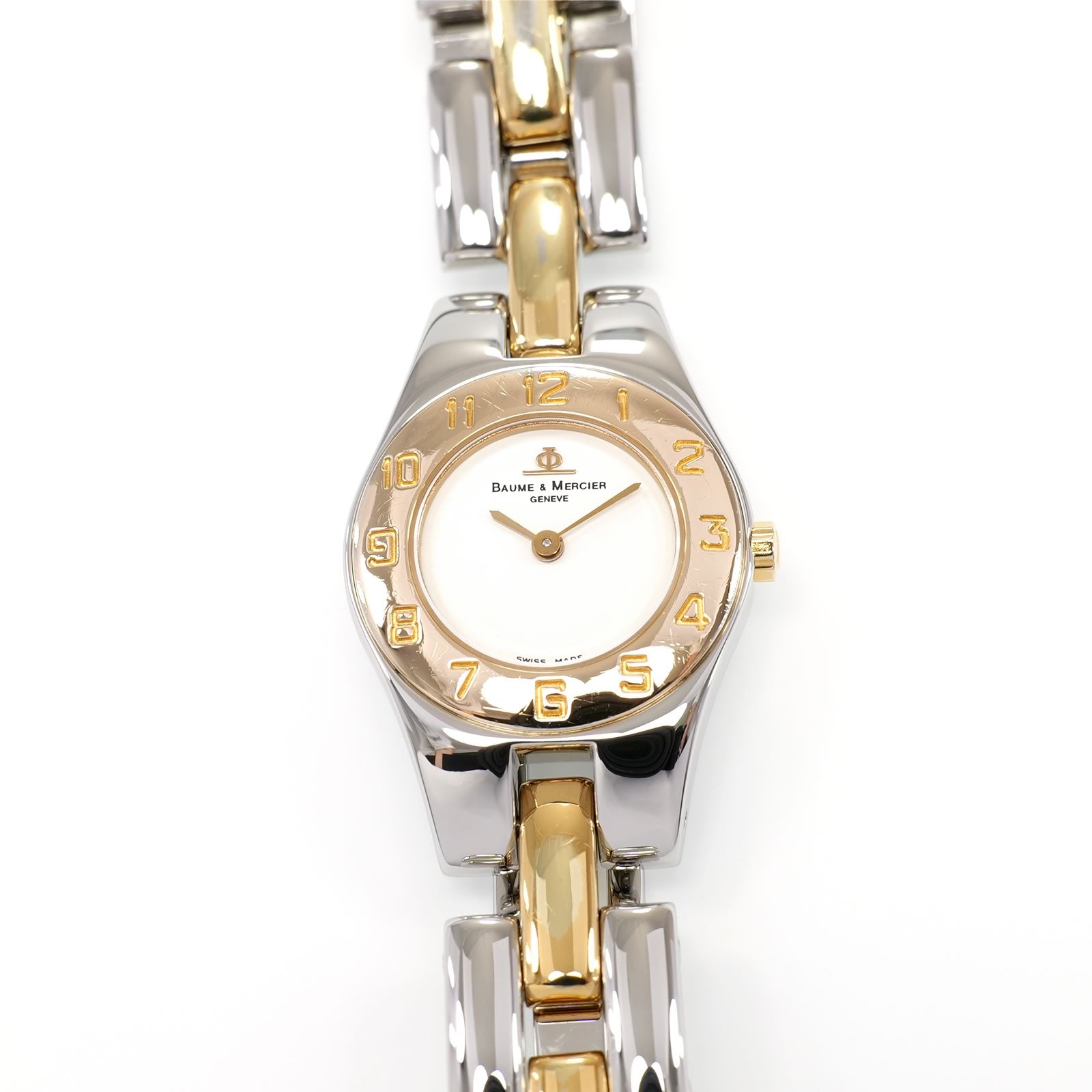 Baume & Mercier Linea White Dial 18k Gold Plated MV045203 Ladies 22mm Arabic