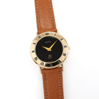 Gucci 3000L Black Dial 25mm Ladies 18k Gold Plated on Brown Strap
