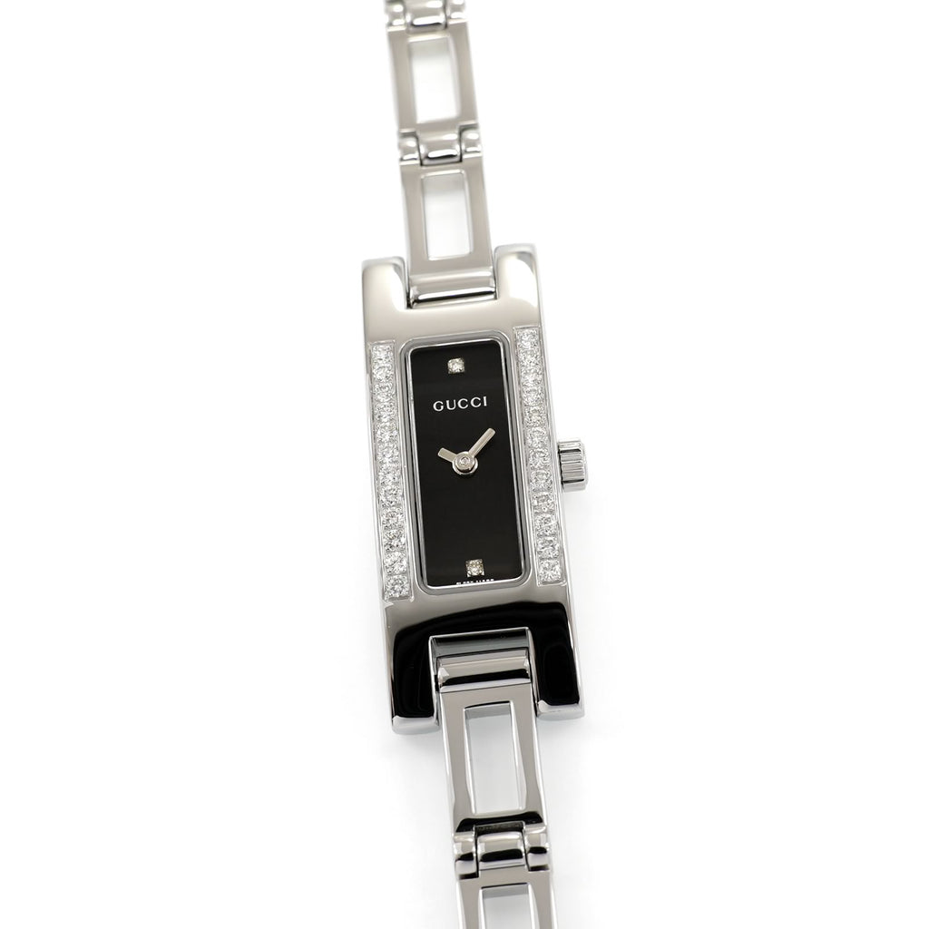 Gucci 3900L Ladies 12mm Black Dial with 26 Diamonds Rectangular Stainless Steel