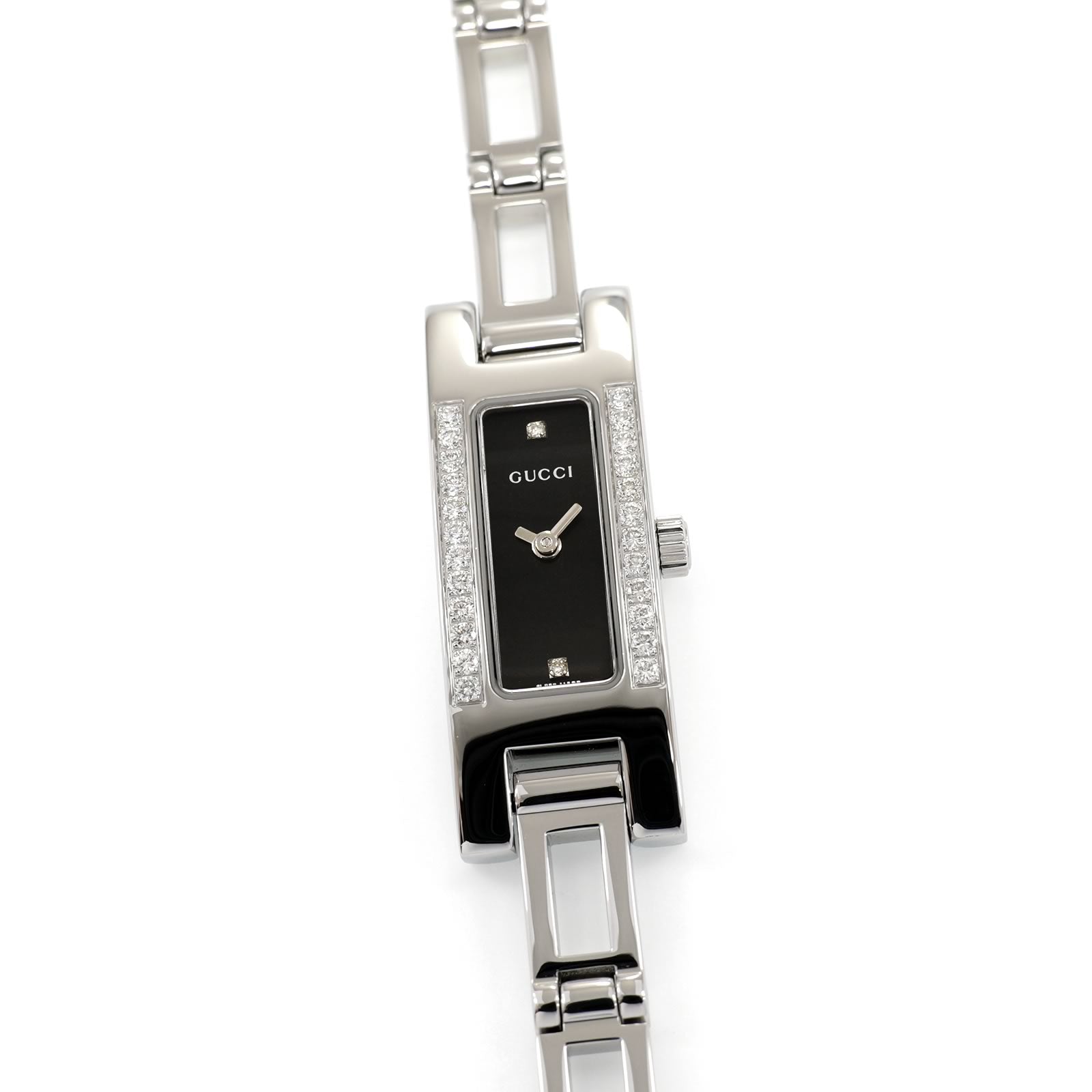 Gucci 3900L Ladies 12mm Black Dial with 26 Diamonds Rectangular Stainless Steel