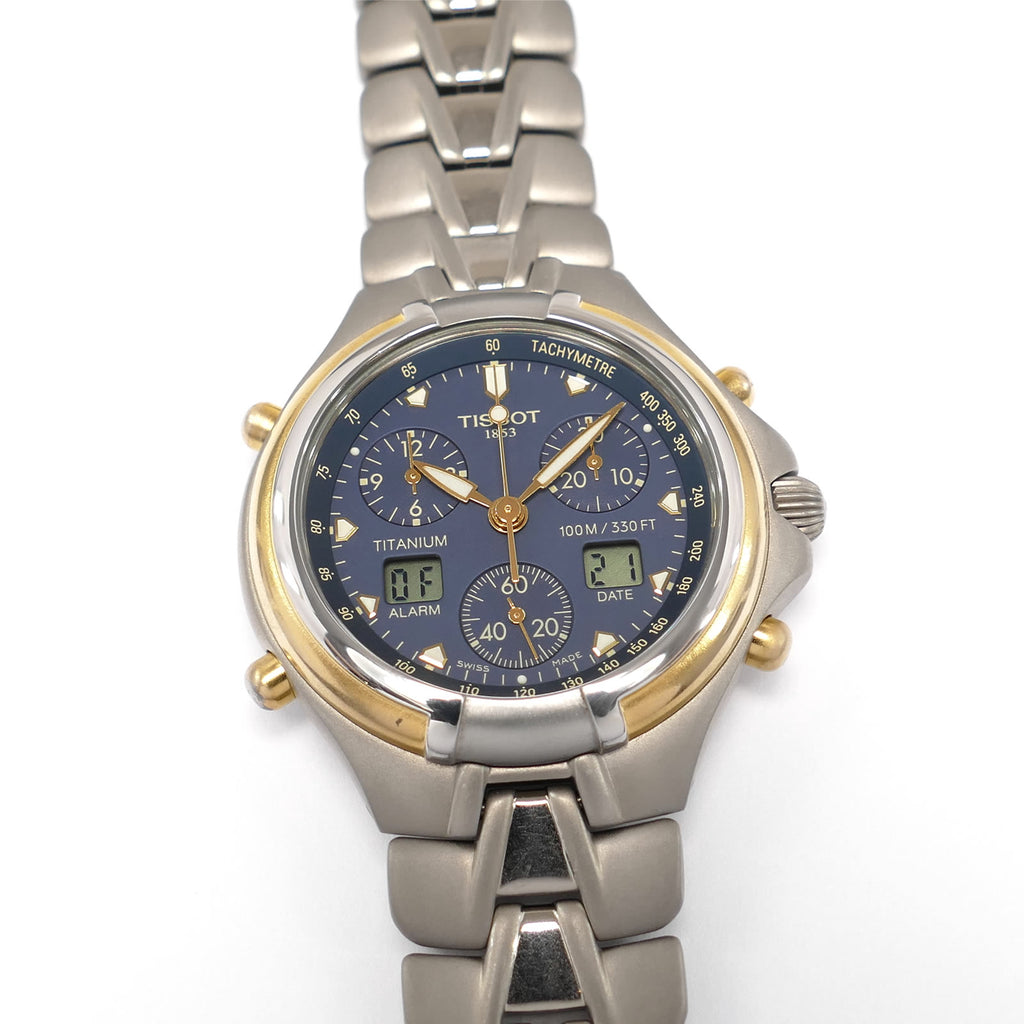Tissot Titanium Men's 39mm Chronograph Alarm Blue Dial T671 Classic w/ 18k Gold