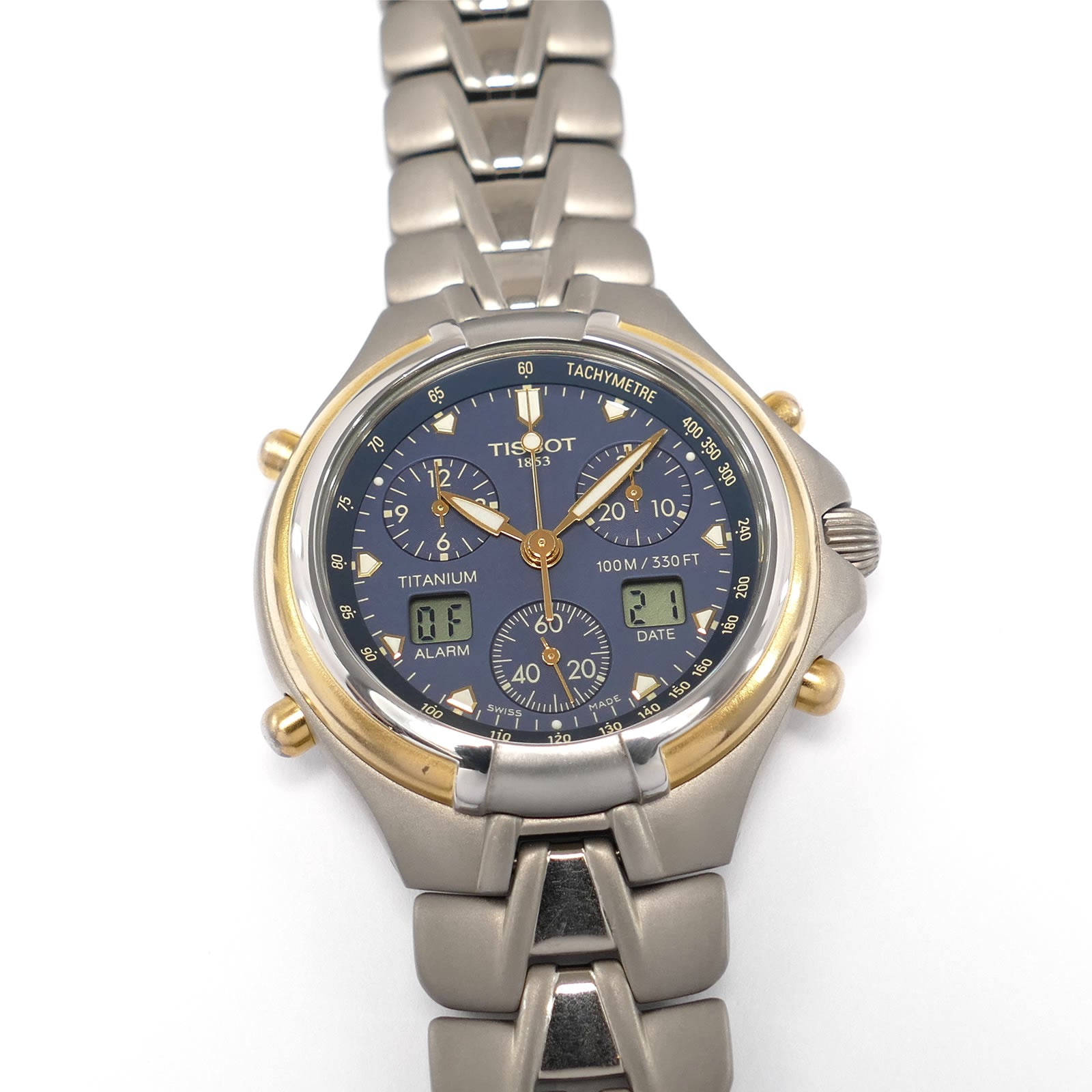 Tissot Titanium Men's 39mm Chronograph Alarm Blue Dial T671 Classic w/ 18k Gold