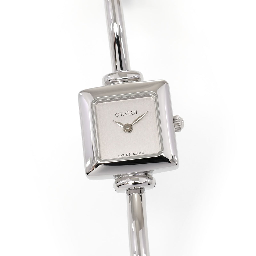Gucci 1900L Ladies 19mm Silver Dial Square Watch - 16.5cm Bangle Stainless Steel