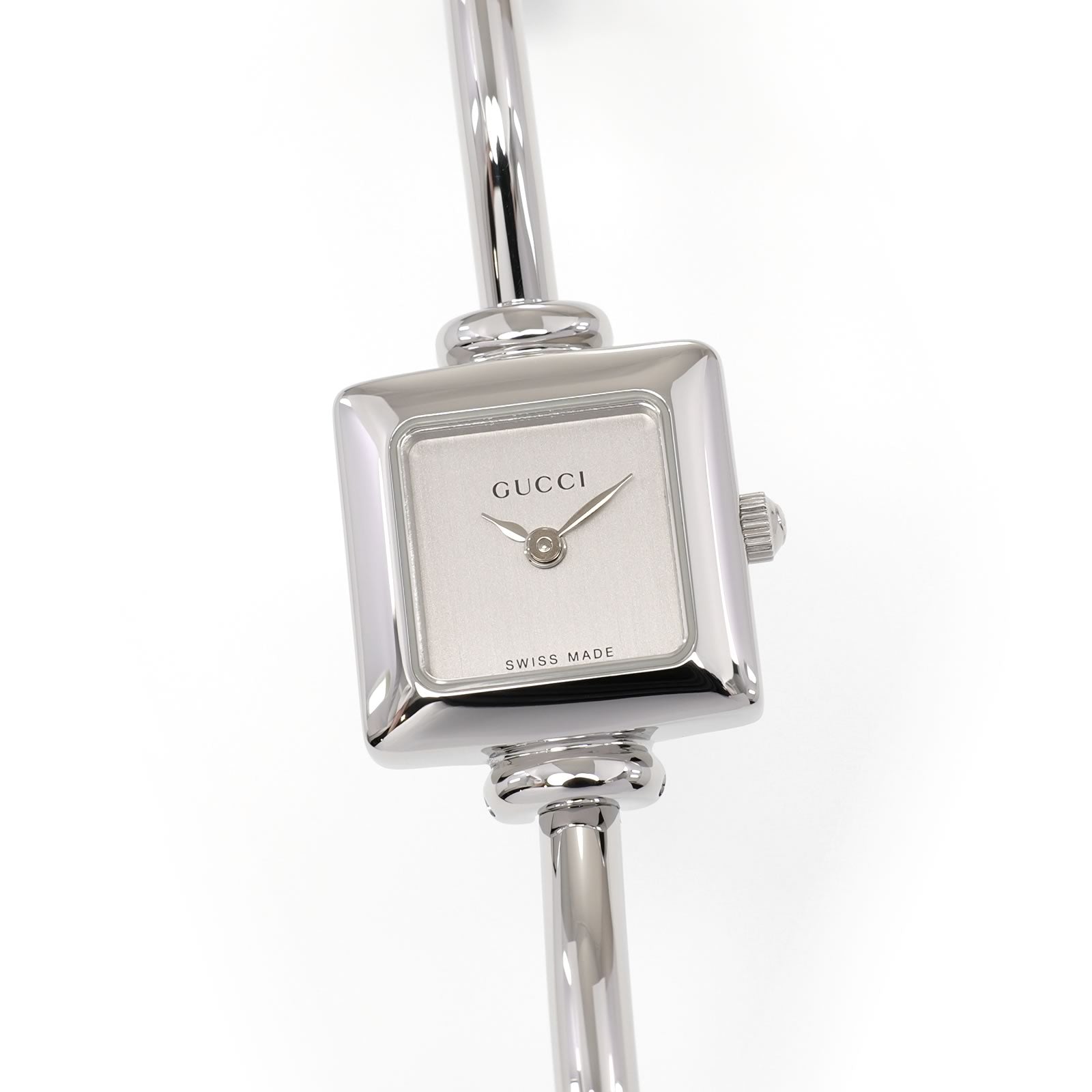 Gucci 1900L Ladies 19mm Silver Dial Square Watch - 16.5cm Bangle Stainless Steel