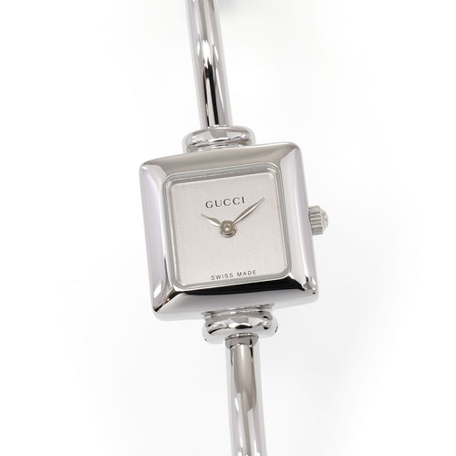 Gucci 1900L Ladies 19mm Silver Dial Square Watch - 16.5cm Bangle Stainless Steel