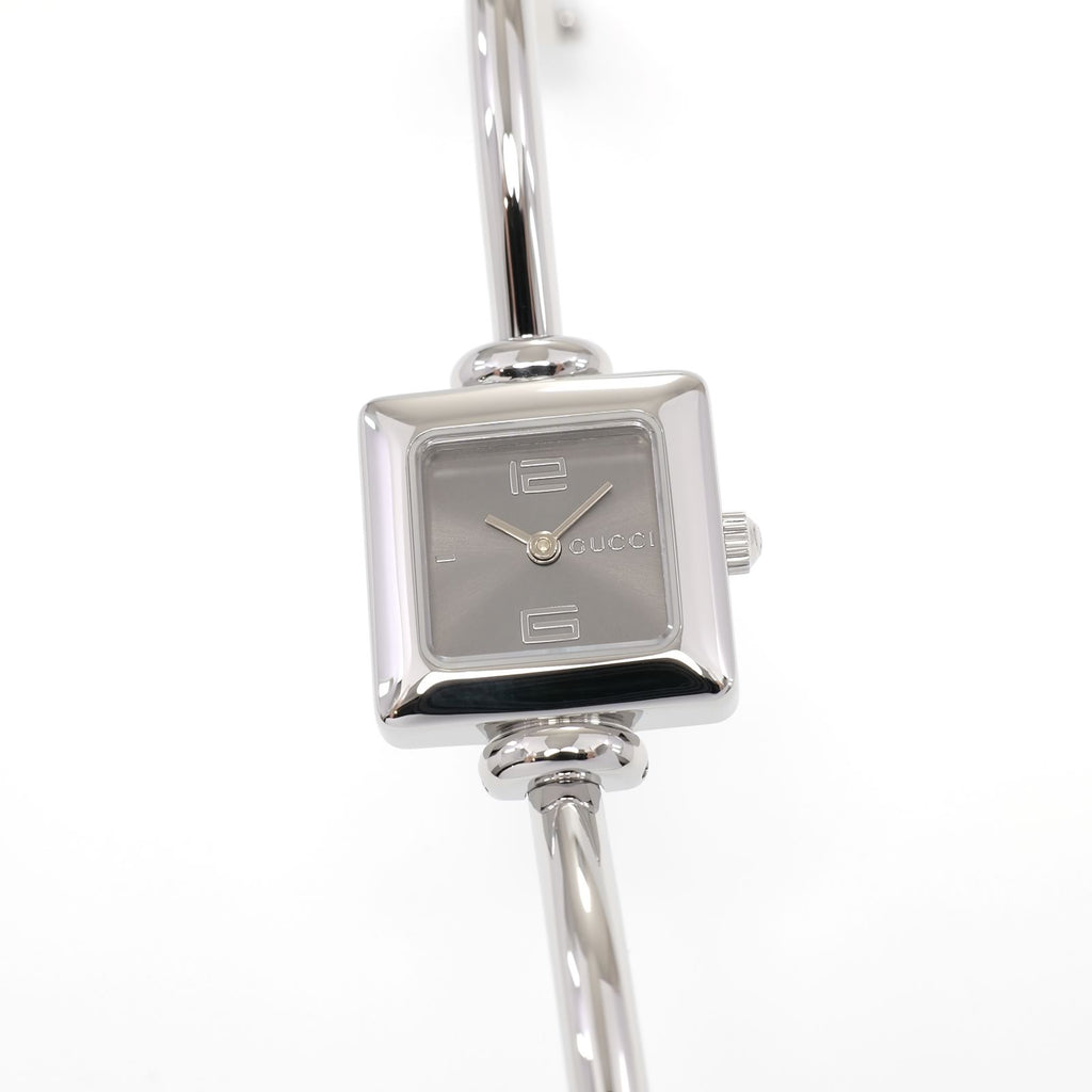 Gucci 1900L Ladies 19mm Grey Dial Square Watch - 16.5cm Bangle Stainless Steel