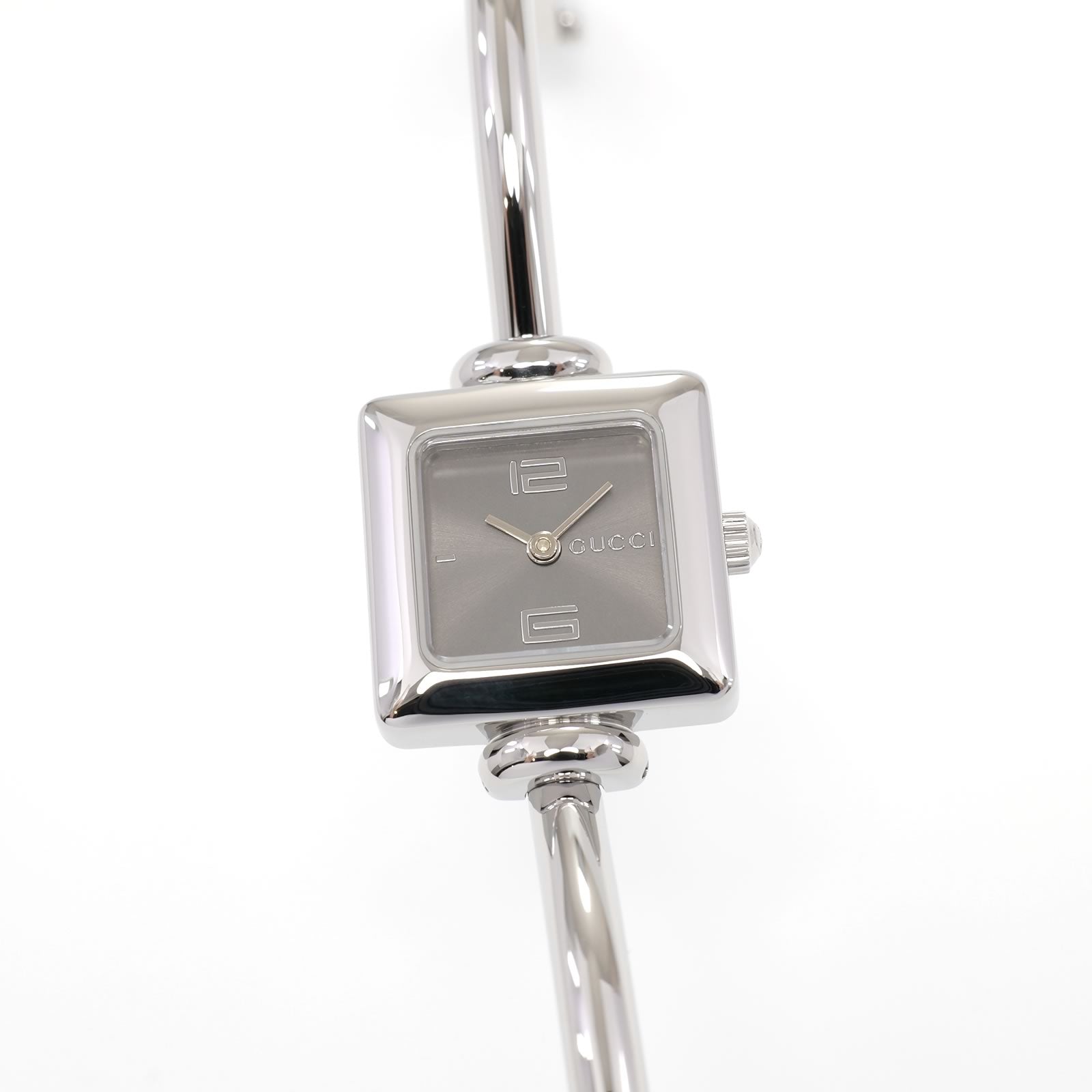 Gucci 1900L Ladies 19mm Grey Dial Square Watch - 16.5cm Bangle Stainless Steel