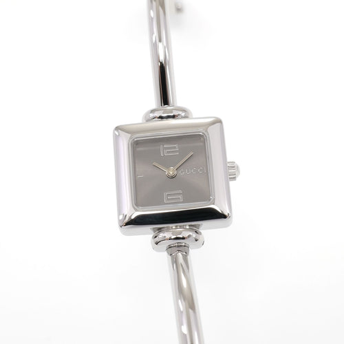 Gucci 1900L Ladies 19mm Grey Dial Square Watch - 16.5cm Bangle Stainless Steel