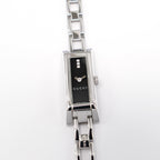 Gucci G-Link 110 Ladies 3 Diamond Black Dial Watch all Stainless Steel YA110514