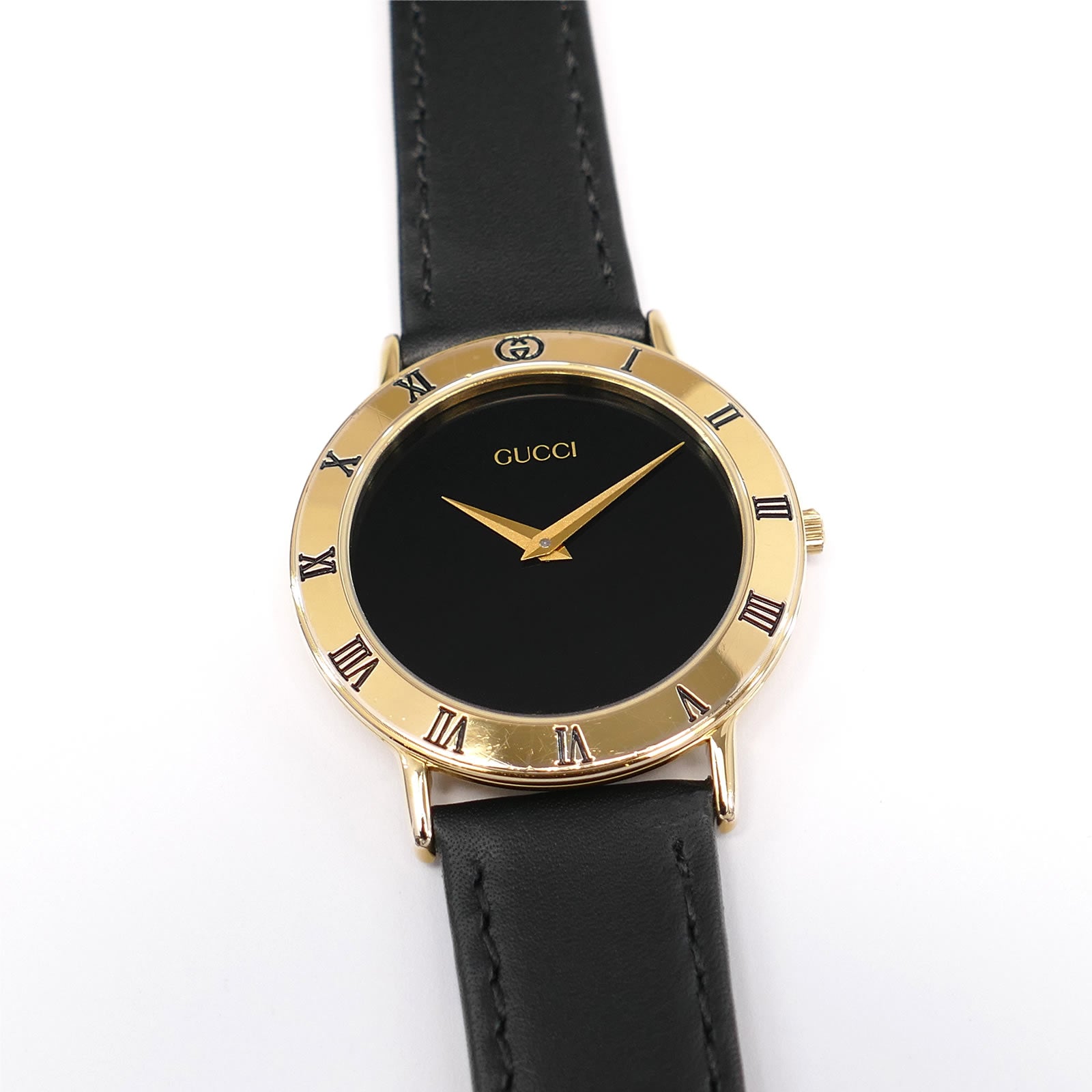 Gucci Black Dial 33mm Men's 18k Gold Plated - Roman Numeral Bezel 3000.2.M