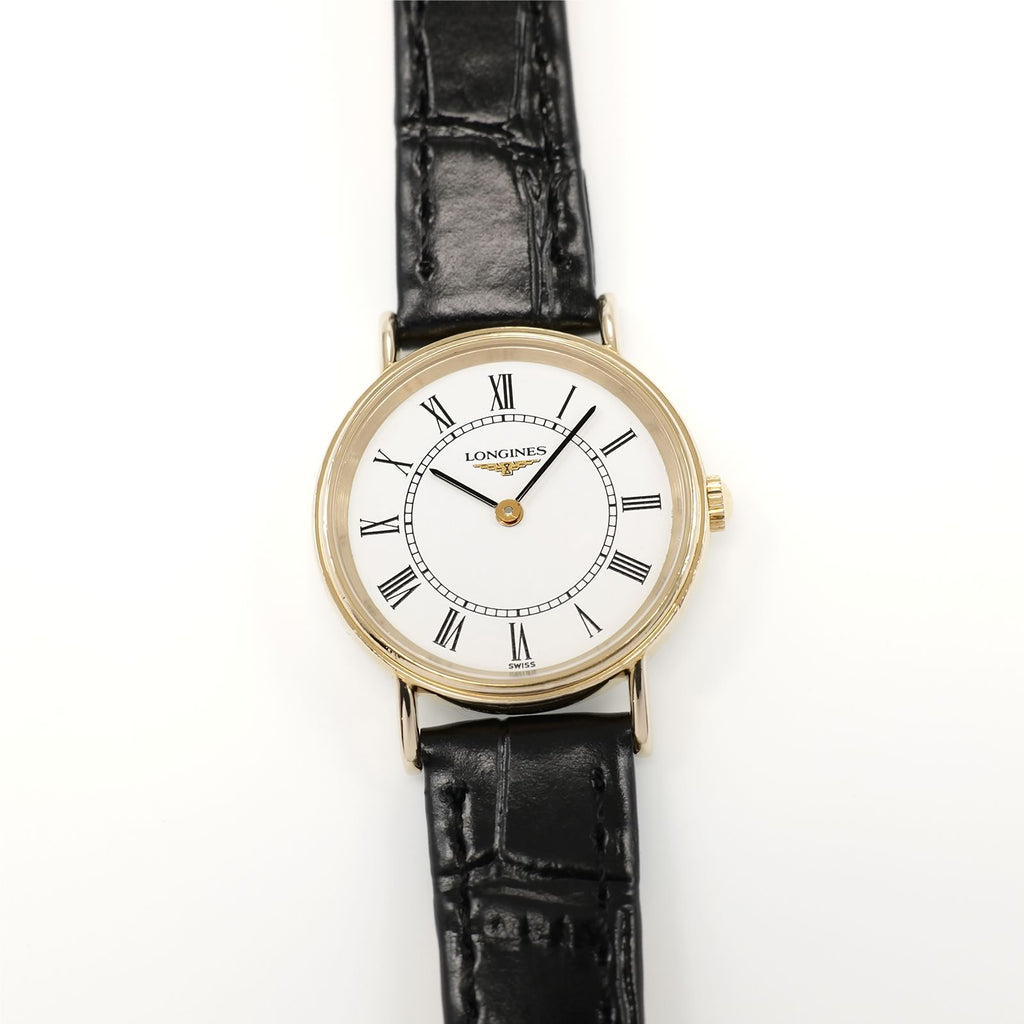 Longines Présence L4.137.2 White Roman Numeral Dial 18k Gold Plated on Leather