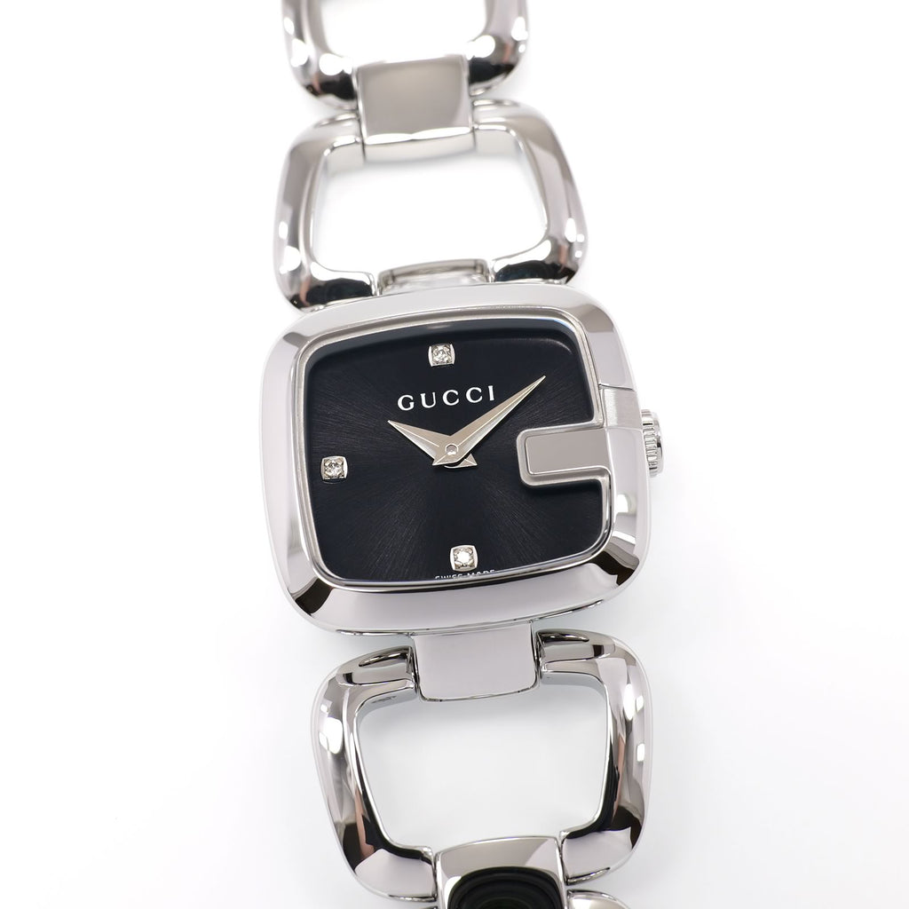 Gucci G 125.5 Ladies 23mm Black Sunburst Dial 3 Diamonds YA125509 G-Gucci