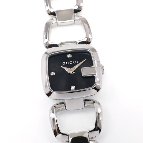 Gucci G 125.5 Ladies 23mm Black Sunburst Dial 3 Diamonds YA125509 G-Gucci