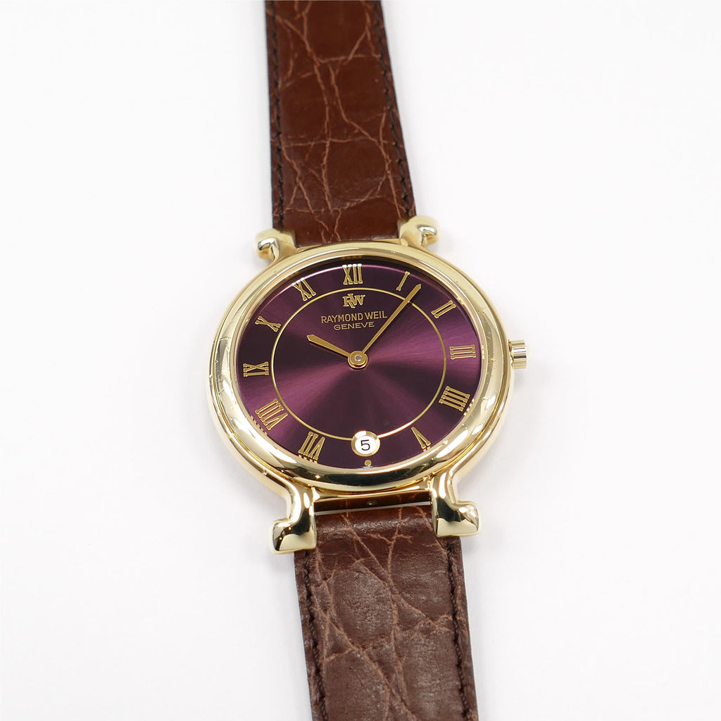 Raymond Weil Traditional Men's 32mm Purple Dial 18k Gold Plated 9136-2 Vintage