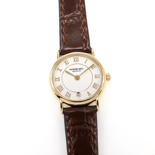 Raymond Weil Geneve 9923 Ladies 22mm White Dial 18k Gold Plated - Roman Numerals
