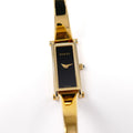 Gucci 1500L Black Dial 18k Gold Plated Bangle Ladies 12mm Rectangular Watch