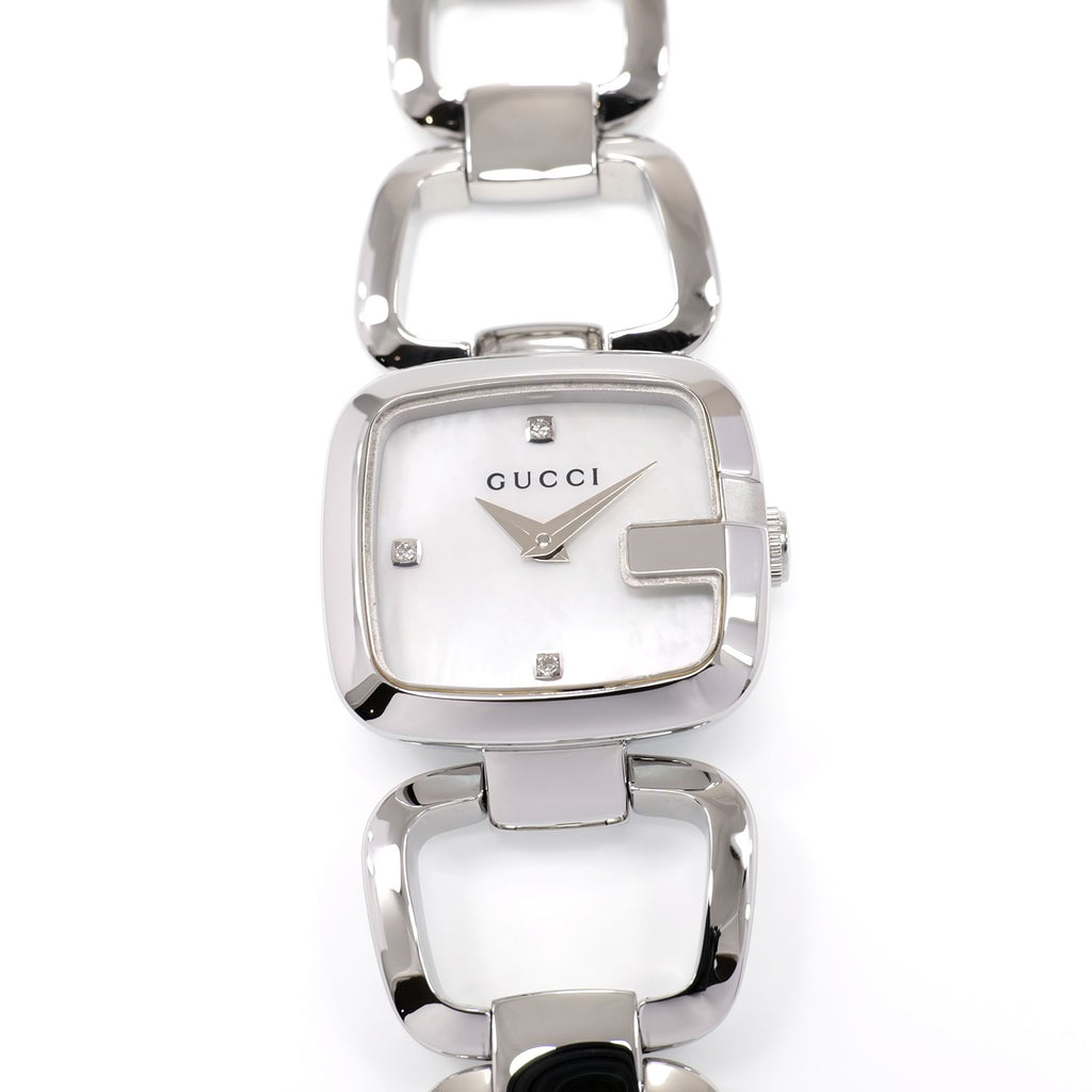 Gucci G YA125502 Ladies 23mm White Mother of Pearl Dial 125.5 Square 3 Diamonds