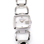 Gucci G YA125502 Ladies 23mm White Mother of Pearl Dial 125.5 Square 3 Diamonds