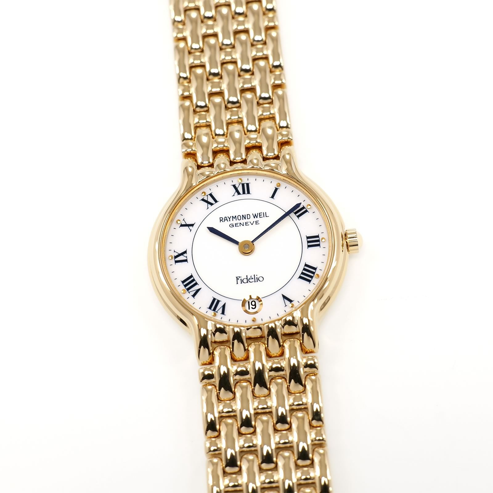Raymond Weil Fidélio 4702 Ladies 24mm White & Blue Dial 18k Gold Plated Roman