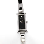 Gucci 1500L Ladies 12mm Black 1 Diamond Dial S. Steel Bangle Rectangular Watch