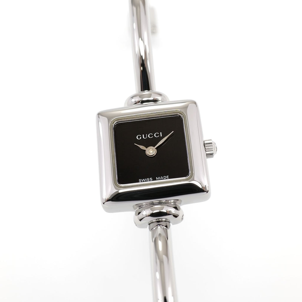 Gucci 1900L Ladies 19mm Black Dial Square Watch - 16.5cm Bangle Stainless Steel