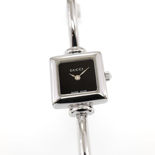 Gucci 1900L Ladies 19mm Black Dial Square Watch - 16.5cm Bangle Stainless Steel
