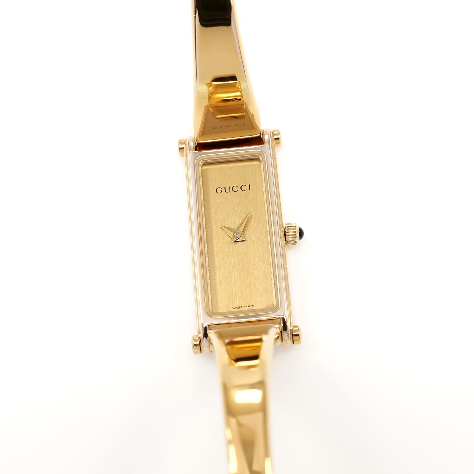 Gucci 1500L Ladies 12mm Champagne Dial 18k Gold Plated Bangle - Rectangular 1500