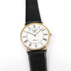 Longines Présence Men's 32mm 18k Gold Plated White Roman Numeral Dial on Leather