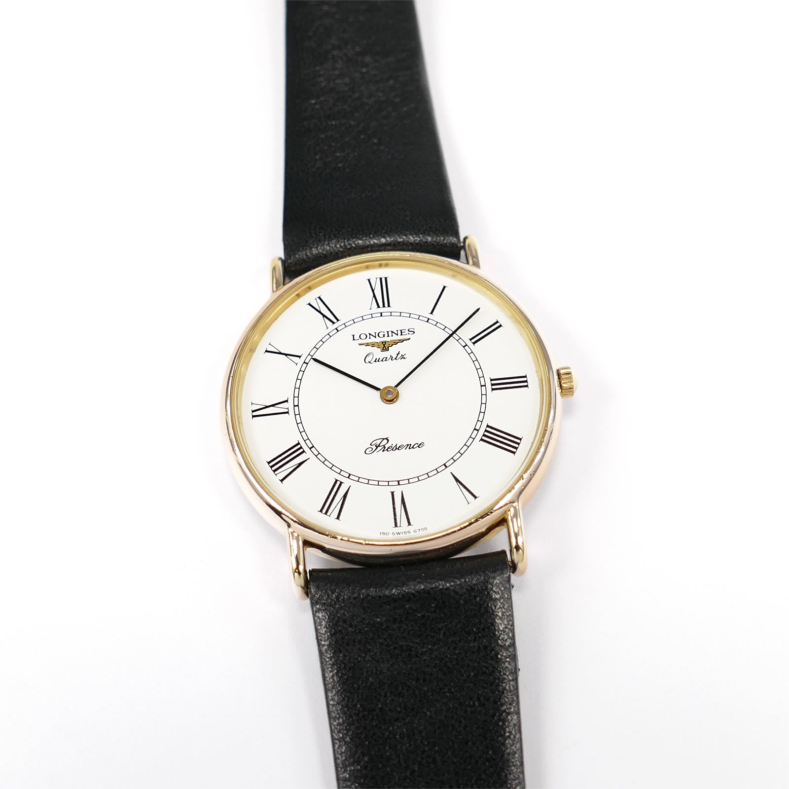 Longines Présence Men's 32mm 18k Gold Plated White Roman Numeral Dial on Leather