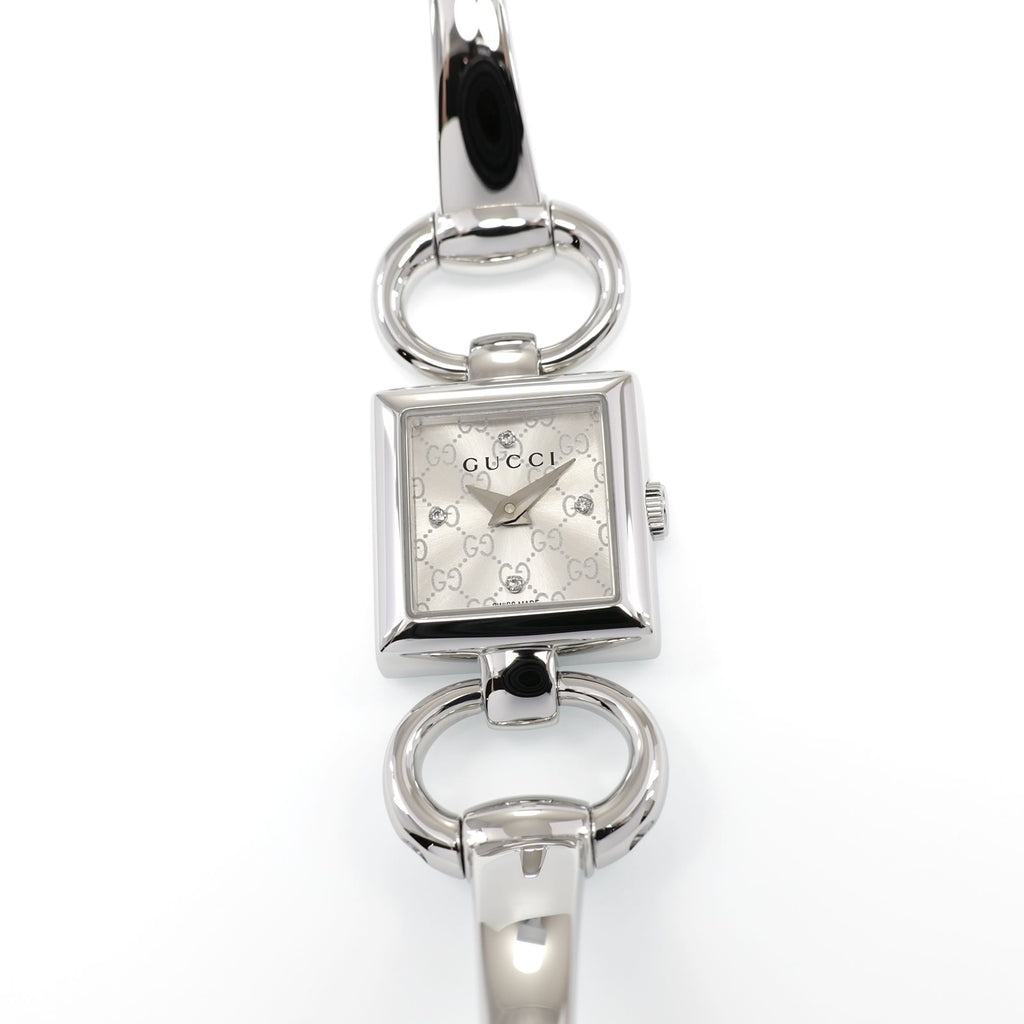 Gucci Tornabuoni 120 Ladies 19mm Silver Sunburst Dial with 4 Diamonds YA120508