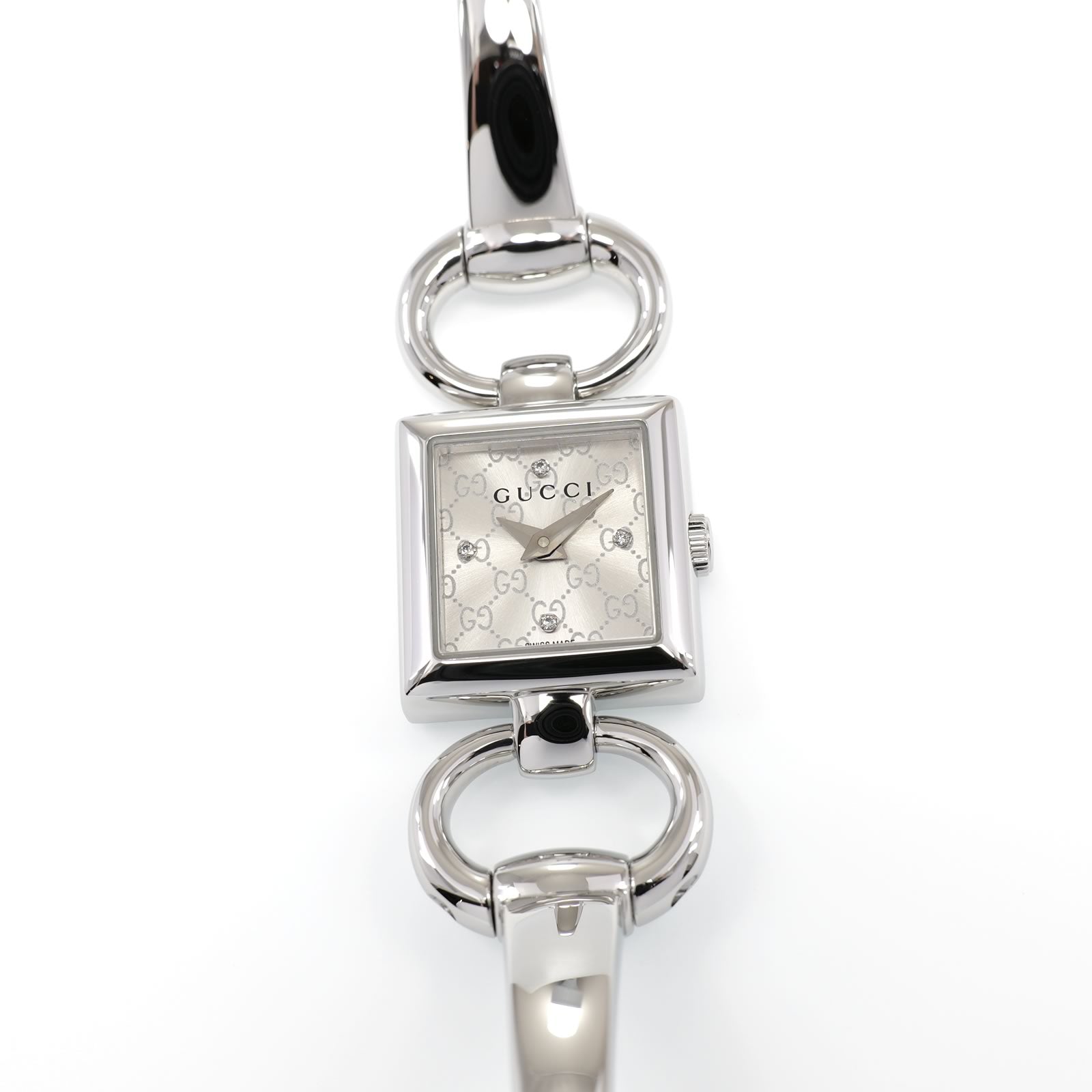 Gucci Tornabuoni 120 Ladies 19mm Silver Sunburst Dial with 4 Diamonds YA120508