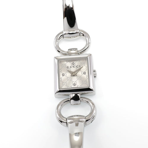 Gucci Tornabuoni 120 Ladies 19mm Silver Sunburst Dial with 4 Diamonds YA120508