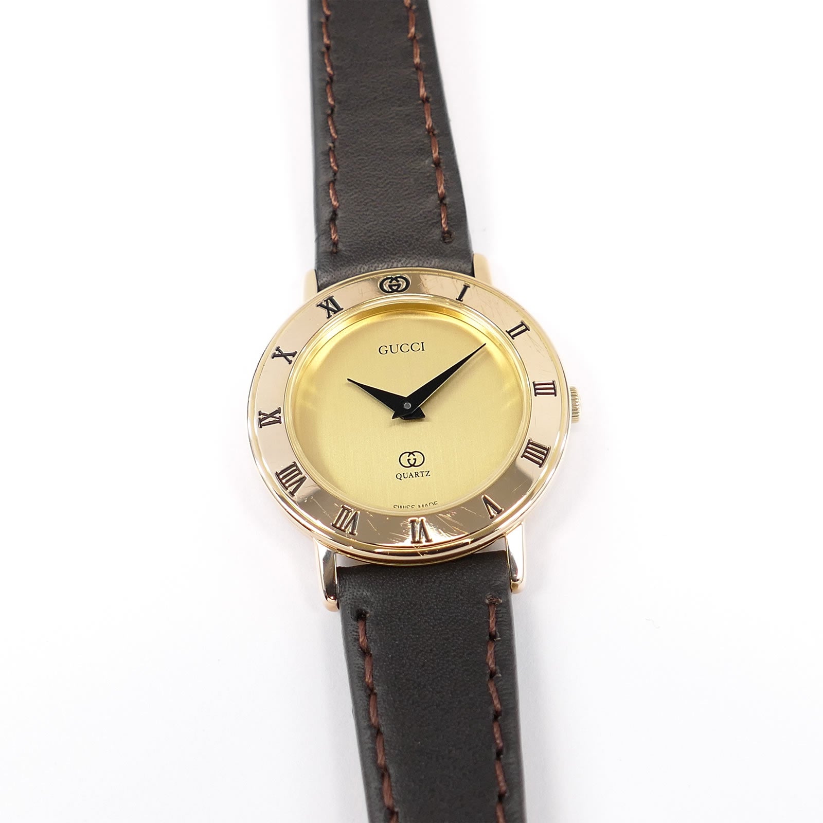 Gucci 3001 L Champagne Dial 25mm Ladies 18k Gold Plated - Roman Numeral Bezel