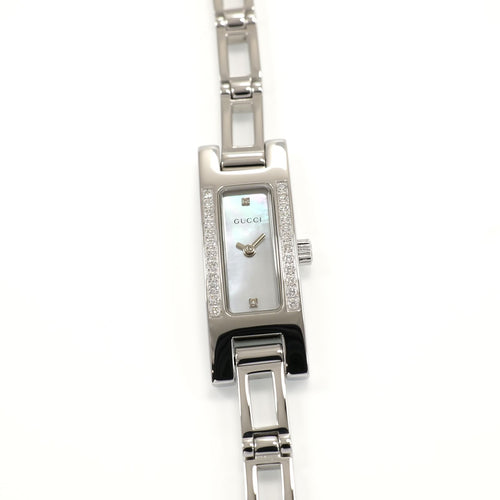 Gucci 3900L Ladies 12mm White Mother of Pearl Dial with 26 Diamonds Rectangular