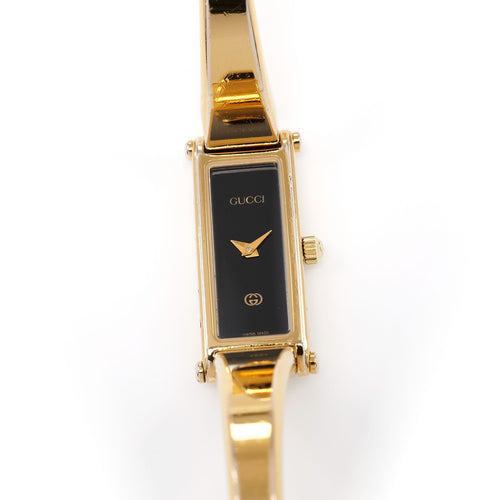 Gucci 1500L Ladies 12mm Black Rectangular Dial 18k Gold Plated 16.5cm Bangle