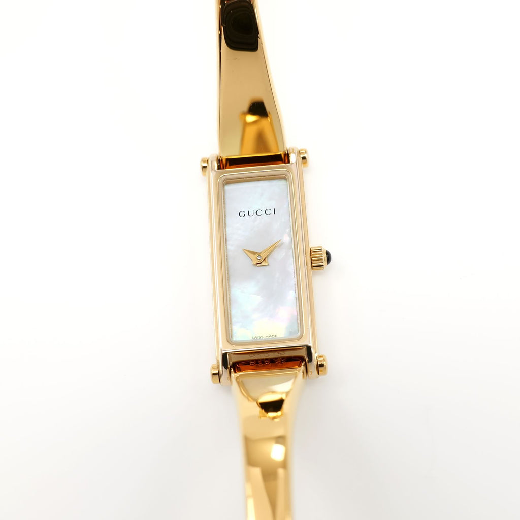 Gucci 1500L Ladies 12mm White Mother of Pearl 18k Gold Plated 15cm Bangle Small