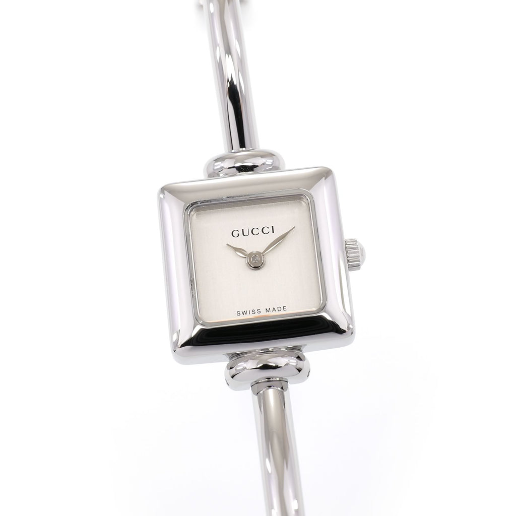 Gucci 1900L Ladies 19mm Silver Dial Square Watch - 16.5cm Bangle Stainless Steel