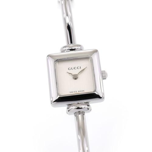 Gucci 1900L Ladies 19mm Silver Dial Square Watch - 16.5cm Bangle Stainless Steel